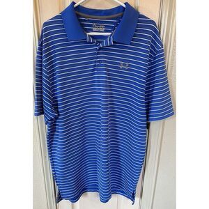 Under Armour Mens XL HeatGear Blue Striped Golf Short Sleeve Golf Shirt